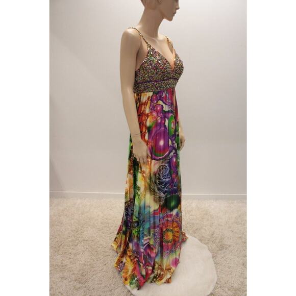 Beaded phsychedelic Full Sweep Gown sz 8 Tall Cinderella Mardi Gras Formal Prom - Picture 8 of 15